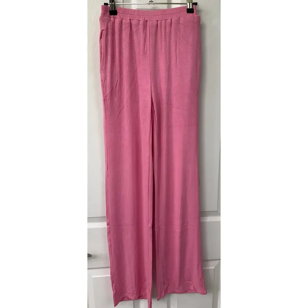 Hot & delicious Julia Heart Rib knit 2 piece pant set pink lined NWT Small - Picture 6 of 10